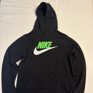 Nike Sportswear Club Fleece Hoodie Black featuring Prominent Green White logo
